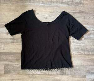 Doncaster Beaded Trim Top Size S Black Short Sleeve Knit